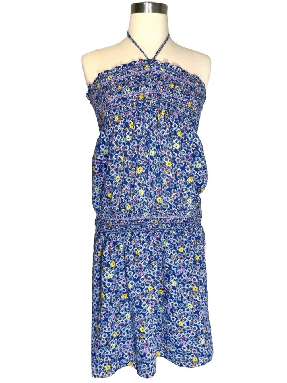Old Navy Blue Floral Smocked Halter Mini Dress